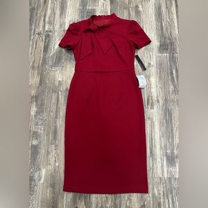 Maggy London Women’s Short Sleeve Neck Tie Burgundy Midi Dress Size 14